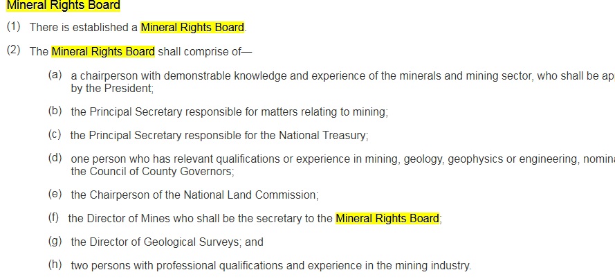 Membership of Mineral Rights Board 
