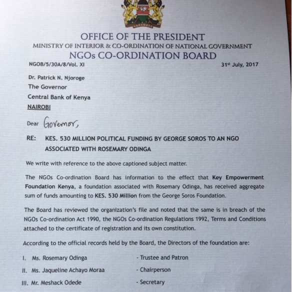 NGO Coordination Board letter 