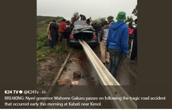 The Nyeri Governor was involved in a fatal road accident in Murang'a en route to Nairobi.