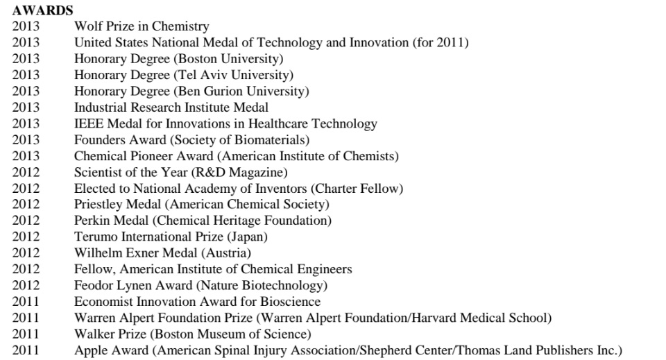 Robert Langer awards