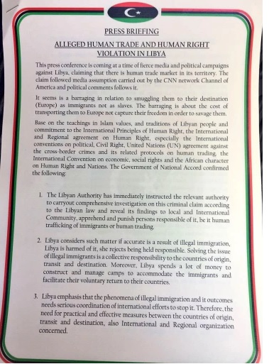 Libya government statement on alleged slavery in Libya 