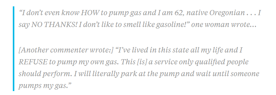 Reactions on Social Media after it was announced that self-service gas pumps will be introduced in Oregon. 