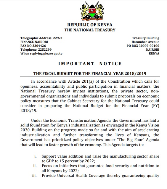 The Notice from Treasury is Out, now budget formulation has started 