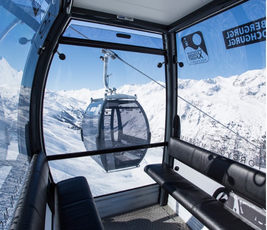 Inside view of the cable car cabin