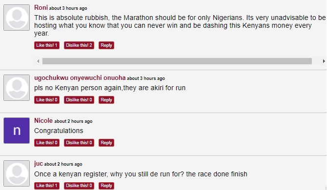 More reaction on Kenyans participating on lagos marathons 