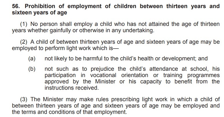 Minimum legal employment age in Kenya 
