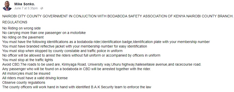 Boda boda regulations 