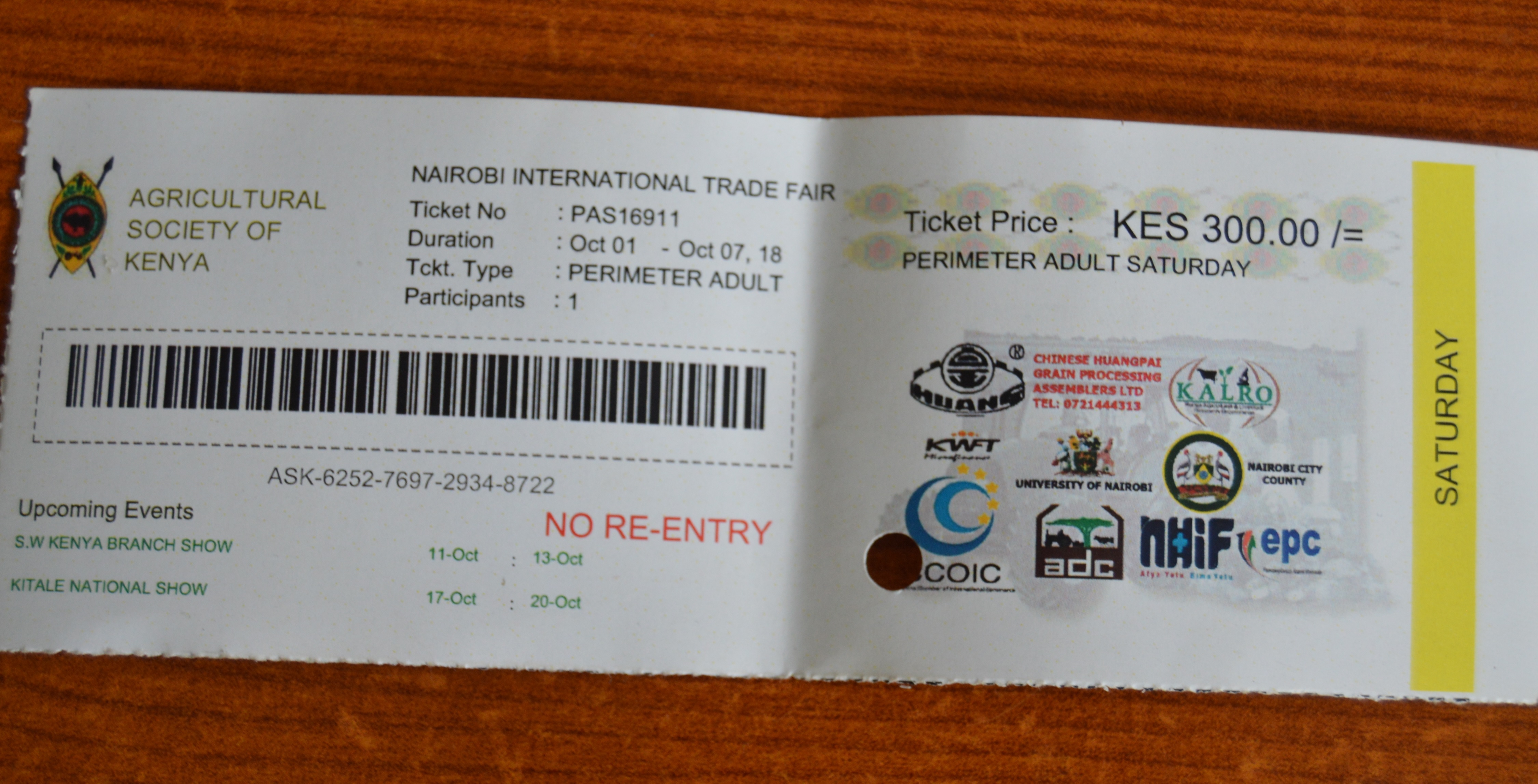 Ticket required to gain entry into the trade fair.