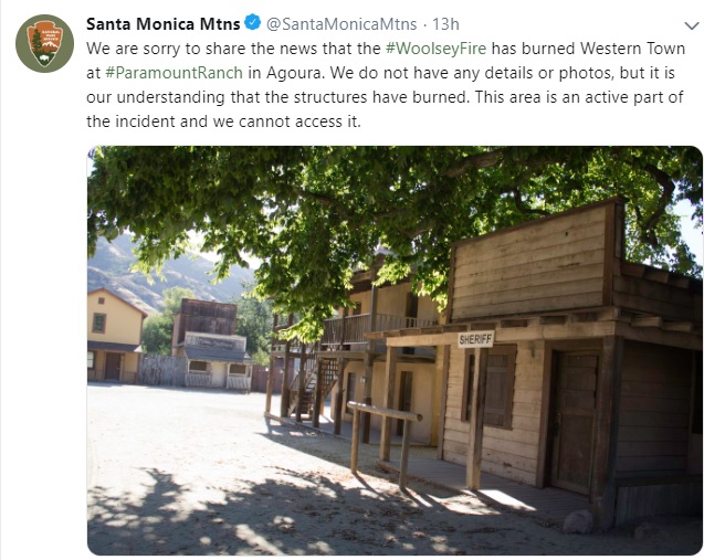 Image: Santa Monica reports of Woolsey Fire in Western Town, Paramount Ranch