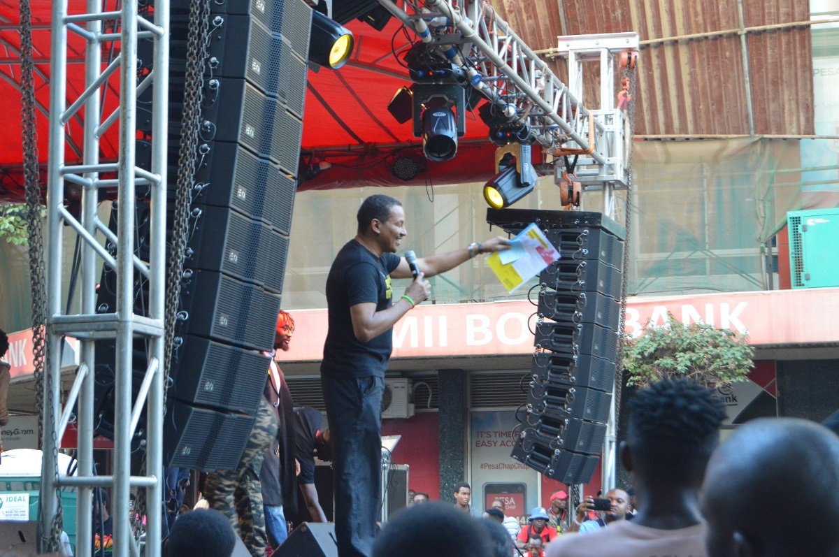 Irungu Houghton, Amnesty International Kenya Executive Director speaking at the Pawa Festival. 
