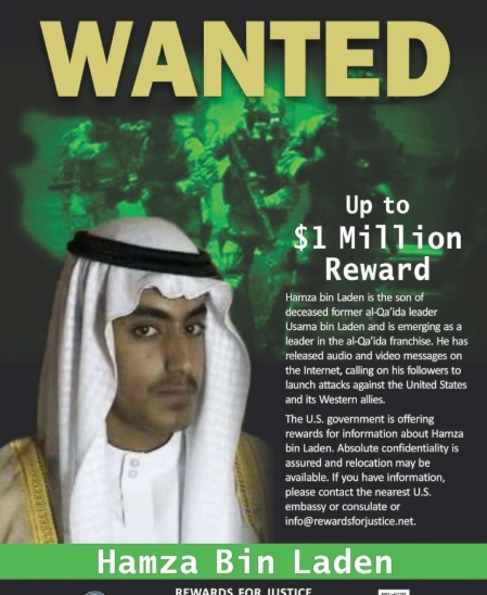 A $1 million reward for information leading to arrest of Hamza bin laden. 