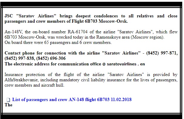 Moscow plane crash Kills 71 Passengers on Board