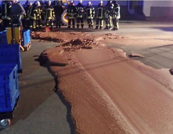 CHOCOLATE SPILL ON THE STREET FROM A GERMANY FACTORY