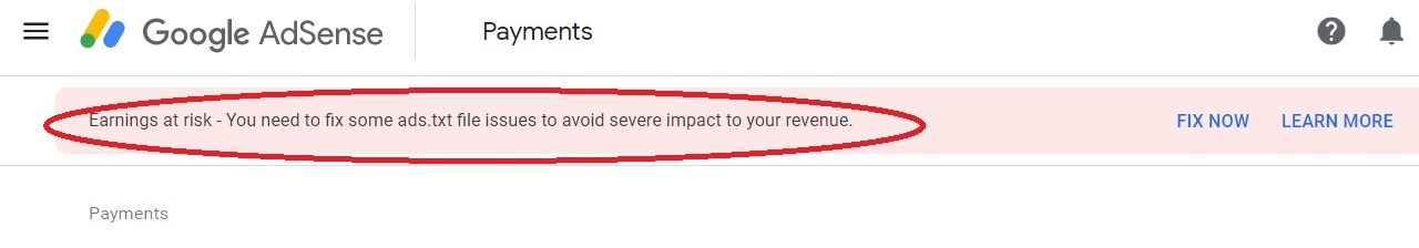 How to fix “adsense earning at risk” ads.txt