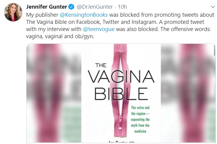 Facebook and Twitter faces outrage for removing ads with the word “vagina” from adverts for a new gynecology book