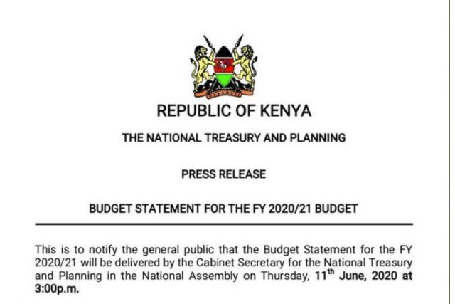 Kenya Budget statement to be read 11th June