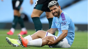 Aguero injured his knee in the first half of City's win against Burnley