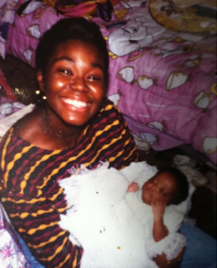 Cynthia Kudji, pictured 22, holding her daughter, Jasmine, a few days after she was born