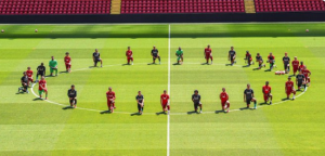 Liverpool players take a knee in solidarity with Black Lives Matter campaign