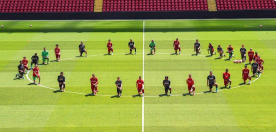 Liverpool players take a knee in solidarity with Black Lives Matter campaign