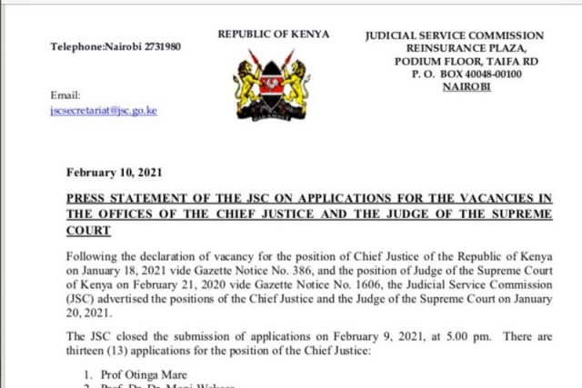 List of Applicants for position of Chief Justice is out