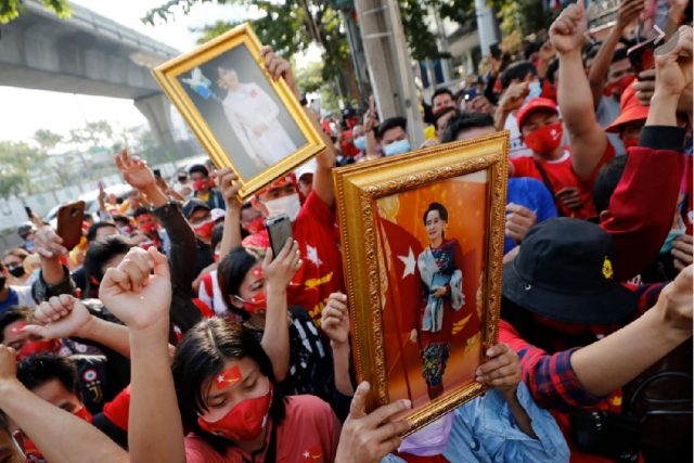 Citizens protest army take over in Myanmar