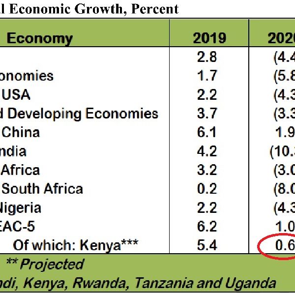 Kenya’s Economic growth in 2020 stood at 0.6 percent