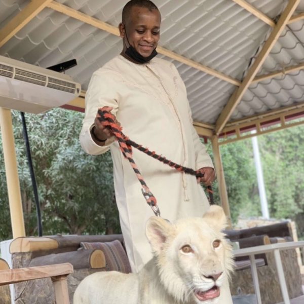 President Buhari’s son-in-law Ahmed Indimi shows off his cub pet