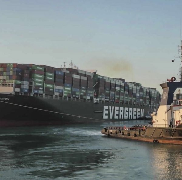 The stuck container ship, Ever Given, at the Suez Canal set free