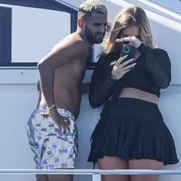 Riyad Mahrez, 30, of Manchester City holidays on a yacht in Spain with fiancée Taylor Ward, 23