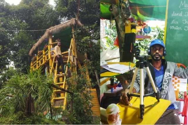 Teacher in India builds tree-house classroom to ensure internet connection