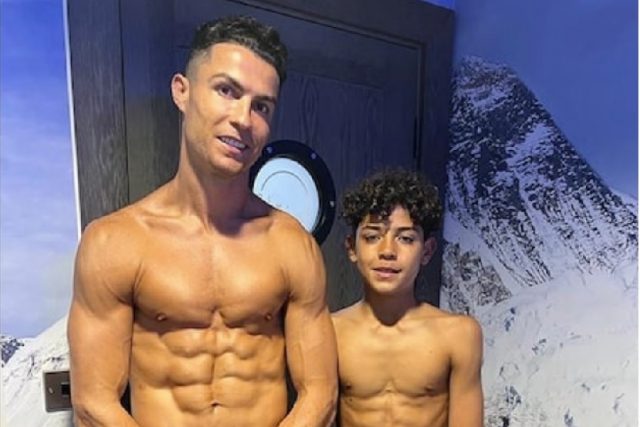 Christiano Ronaldo and son flex ABS after workout session