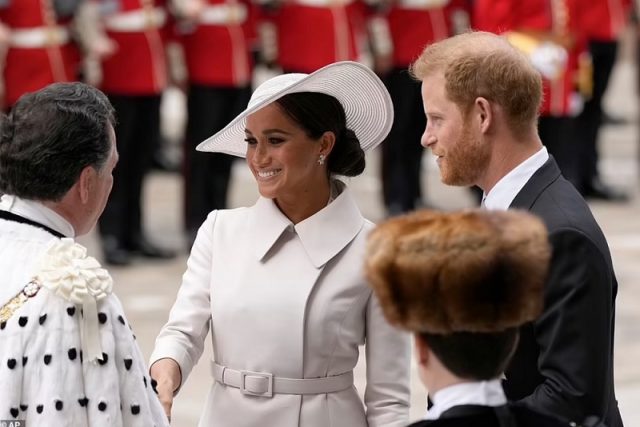 Harry and Meghan Markle join other senior royals at the Service of Thanksgiving for the Queen’s 70-year reign