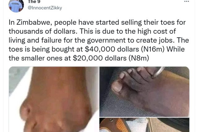 Are Zimbabweans selling their toes due to increased standard of living?