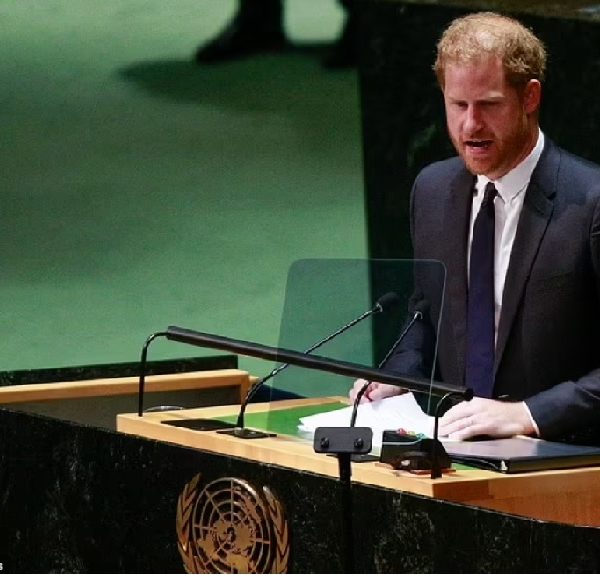 Prince Harry engages in U.S. politics AGAIN as he slams ‘the rolling back of constitutional rights’ and the ‘few weaponizing lies and disinformation at the expense of many’ during his speech at the UN