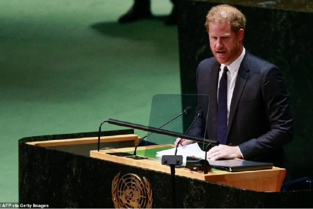 Prince Harry engages in U.S. politics AGAIN as he slams ‘the rolling back of constitutional rights’ and the ‘few weaponizing lies and disinformation at the expense of many’ during his speech at the UN