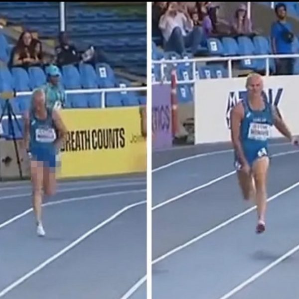 Italian decathlete penis pops out of his shorts during the 400 meters race