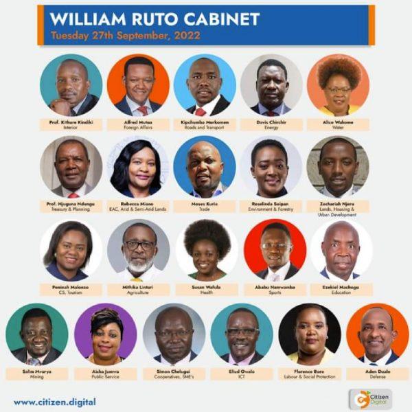 Dr. William Ruto cabinet line up
