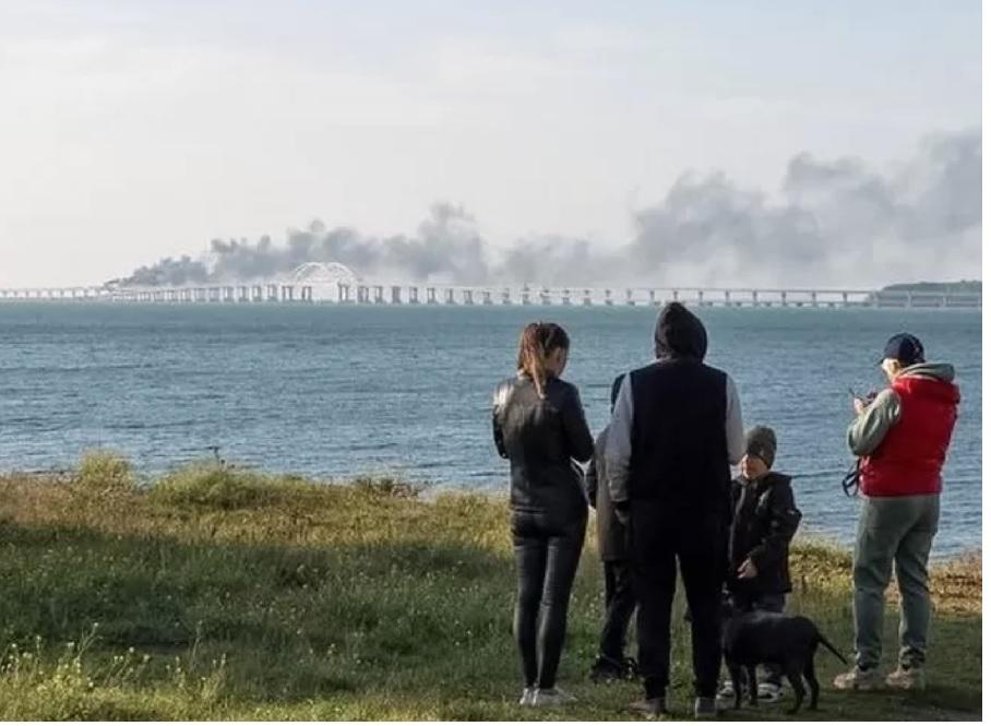 Crimea bridge on flames