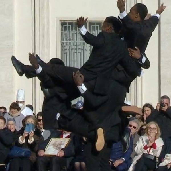 A group of Kenyan circus artists entertain Pope France and his audience at the St. Peter’s Square