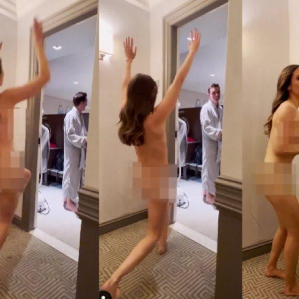 Actress Alison Brie runs naked down hotel hall to surprise husband ahead of their new movie premiere