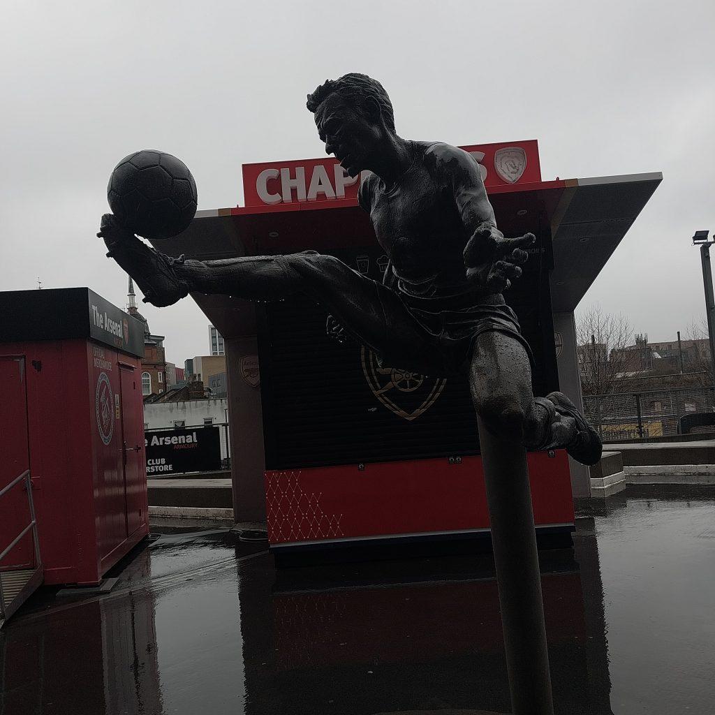 Statue seen outside the Emirates stadium during the Arsenal Stadium Tour