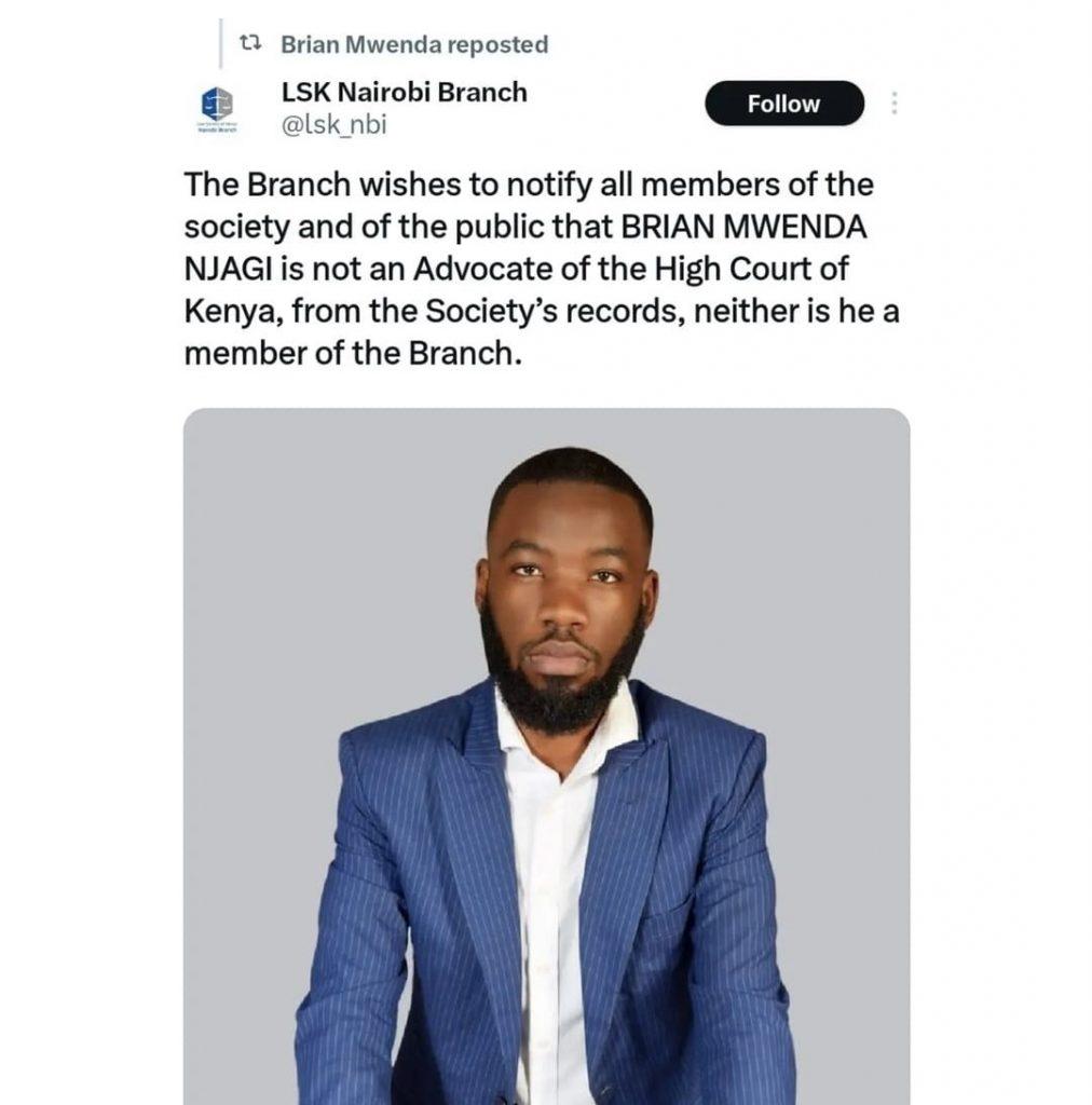 Fake lawyer Brian Mwenda 