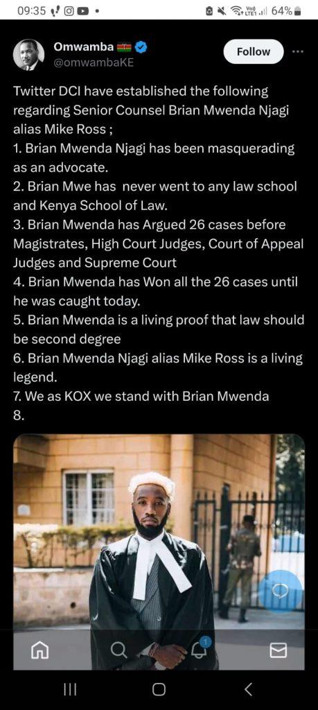 Fake lawyer Brian Mwenda