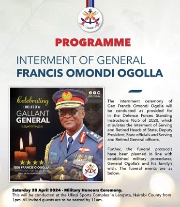 Funeral Program for Gen Francis Ogolla
